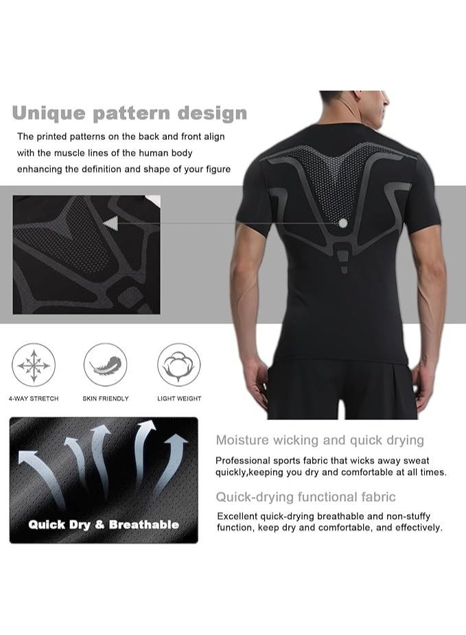 Men's Compression Shirt Short Sleeve Breathable Functional Fitness Compression T-Shirts Running - Image 5